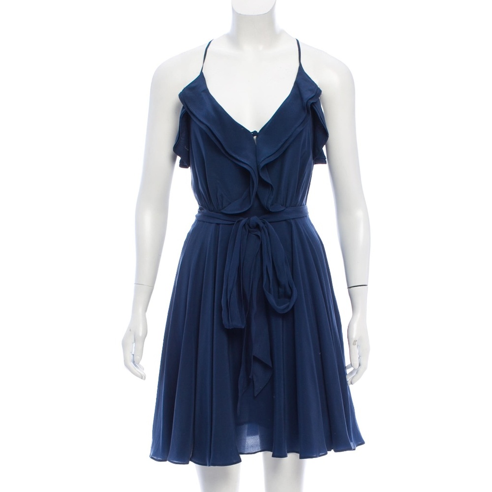 Derek Lam Navy Blue Ruffle Silk Cocktail Dress
